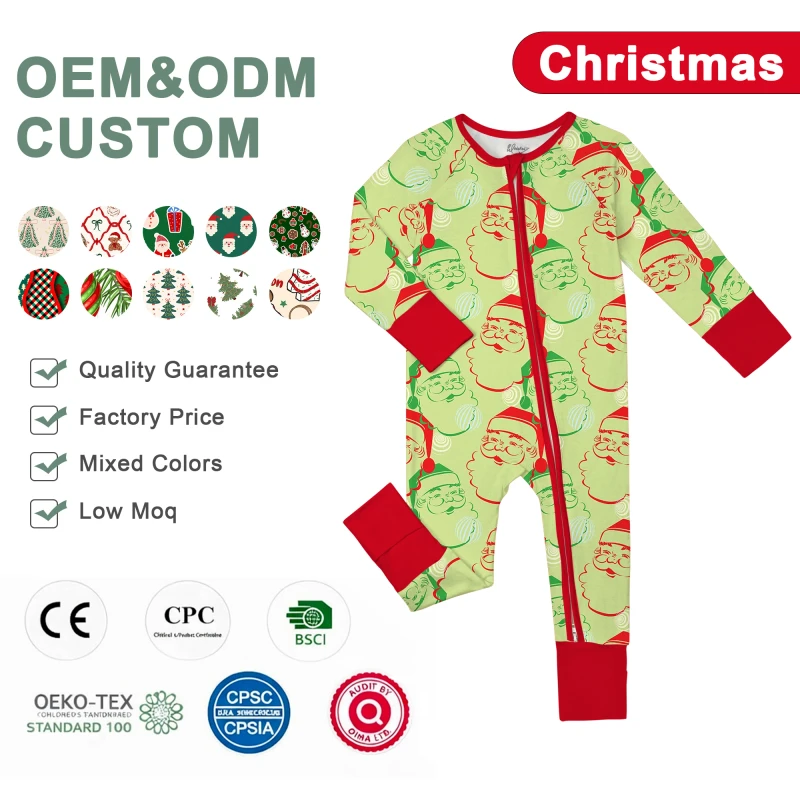 Christmas Bulk Bamboo Baby Pajamas Custom RTS Mystery Box Organic Kids Bamboo Pajamas Cartoon Print 2 Piece