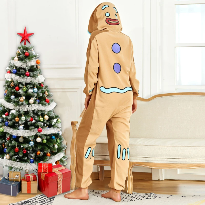 Christmas Cartoon Pajamas Custom Gingerbread Man Onesie Pajamas Fleece Adult Unisex Animal Kigurumi Onesie Pyjamas