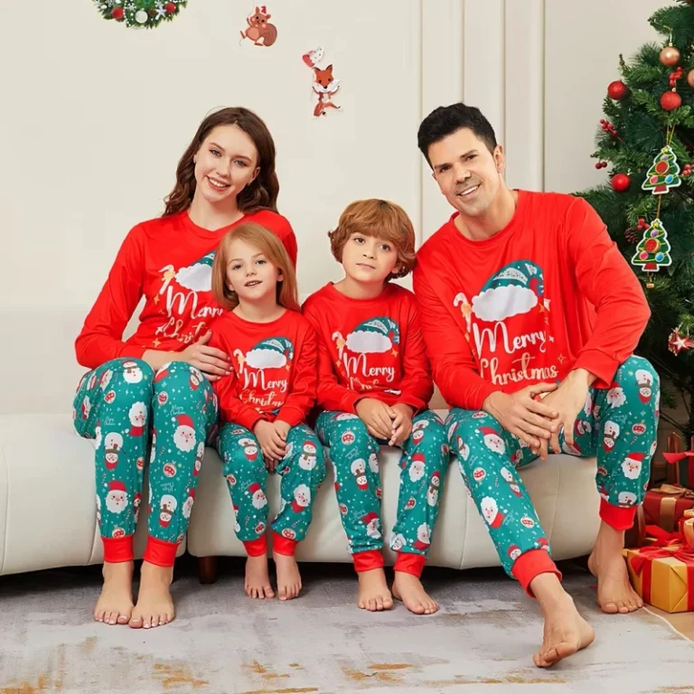 Christmas-Casual-Home-Wear-Pajamas-Set-Polyester-Cotton-Blend-Matching-Sleepwear-Fashion-Xmas-PJs-for-Him-and-Her-Gift