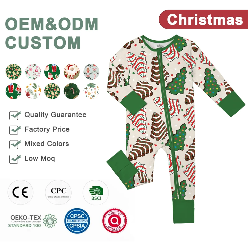 Christmas Character Bamboo Pajamas Kids Custom RTS Mystery Box Organic Baby Bamboo Pajamas Cartoon Print Set
