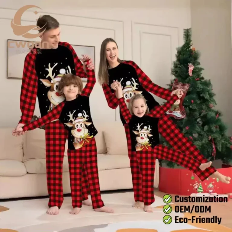 Christmas-Elegant-Family-Pajamas-Cartoon-Deer-Plaid-Knitted-Home-Outfits-with-Printed-Sleepwear-Matching-Sets