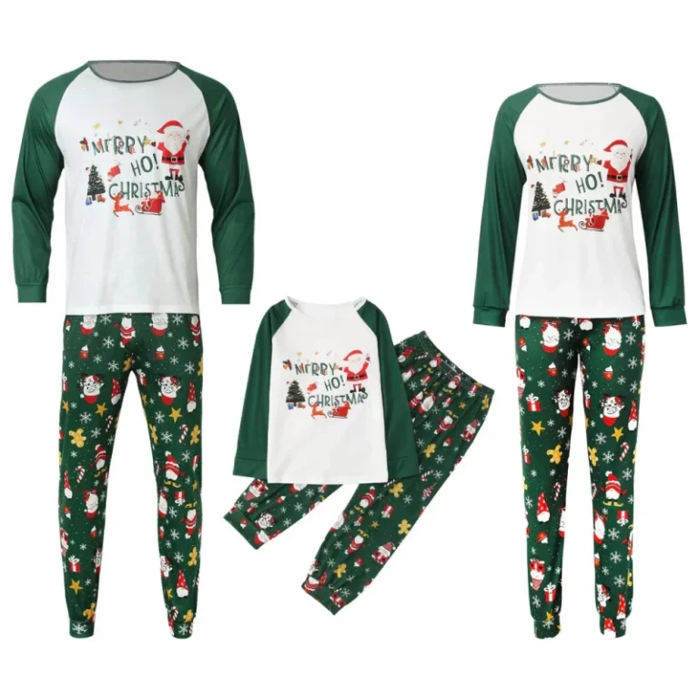 Christmas-Family-Matching-Elastic-Waist-Knitted-Pajamas-Set-Holiday-Green-Santa-Printed-Women-Men-Kids-Baby-Xmas-Sleepwear