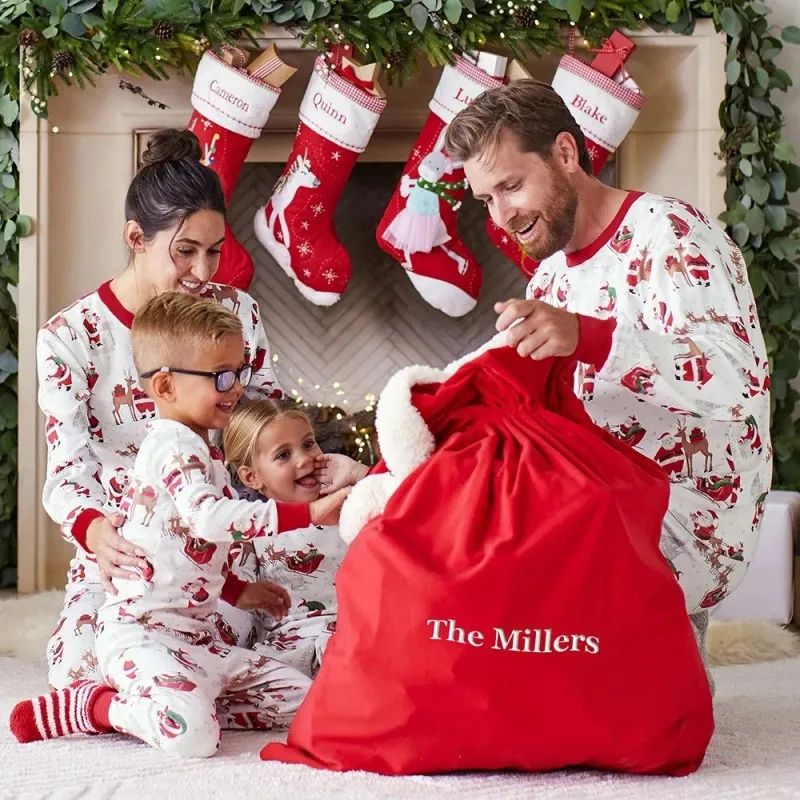 Christmas Family Matching Santa Reindeer Print Long Sleeve Pajama Sets for Parents & Kids Holiday Homewear