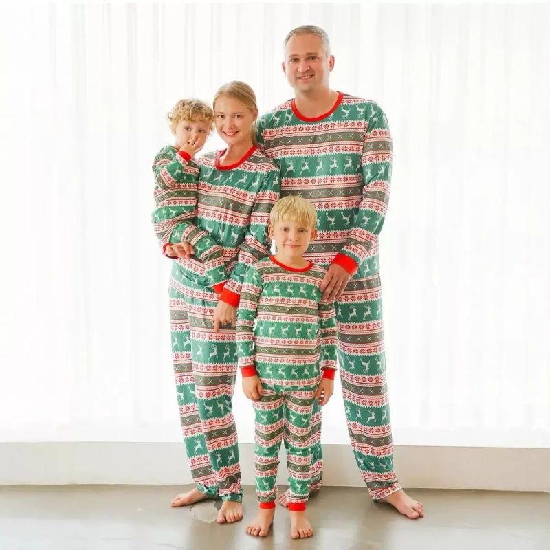 Christmas Family Pajamas Set Custom Matching Pjs for Whole Family Elastic Waist Knitted Summer Spring