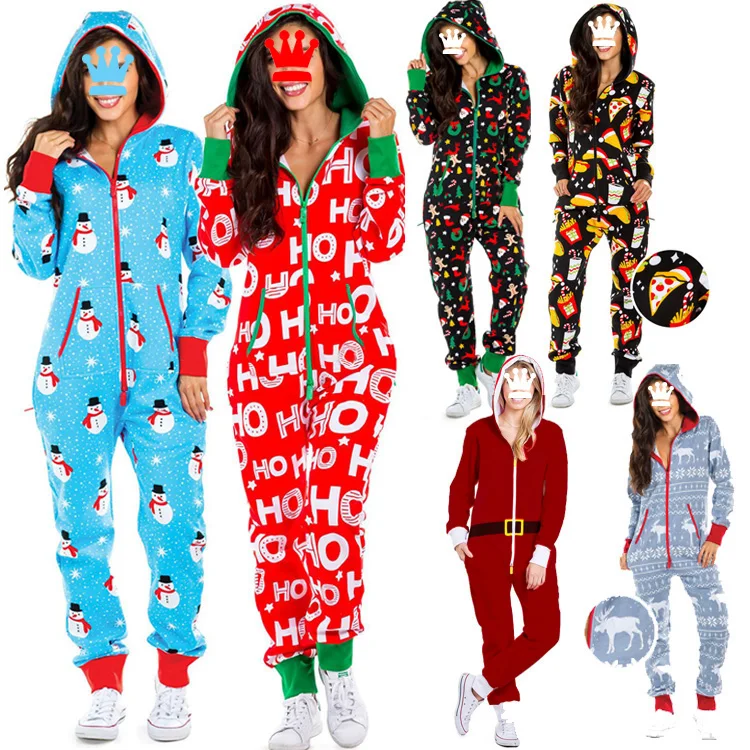 Christmas Home Wear Pajamas Adult Clothing Pyjamas Pijama Women's Sleepwear Nightwear Cartoon One Piece Adult Onesie