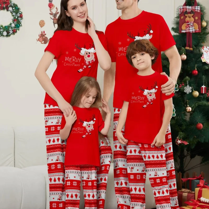 Christmas Pajamas Matching Family Outfits Art Christmas Tree Family Pyjamas Santa Claus Xmas Pjs Summer Clothes Set