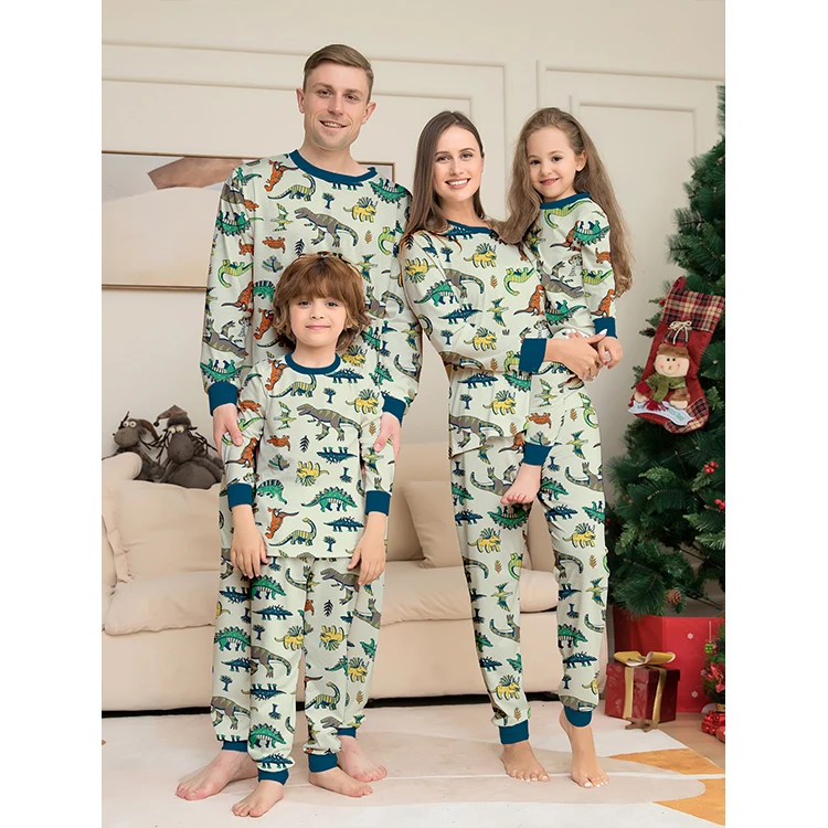Christmas Pajamas Set Family Sleepwear for Dad Mom Kids Dinosaur Print All Over Christmas Pajamas Sets