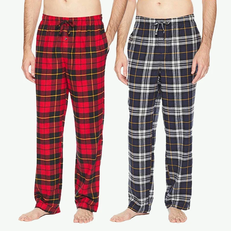Christmas Plaid Bamboo Fiber Knitted Breathable Home Wear Men Pajama Pants