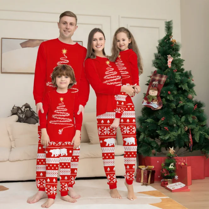 Christmas Printed Family Pajamas Set Suitable for Christmas and Pajama Party Events