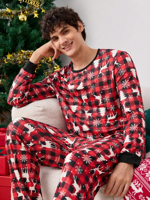Christmas Style Long Sleeve Custom Sleepwear Winter Long Sleeve Men's Thermal Pajamas