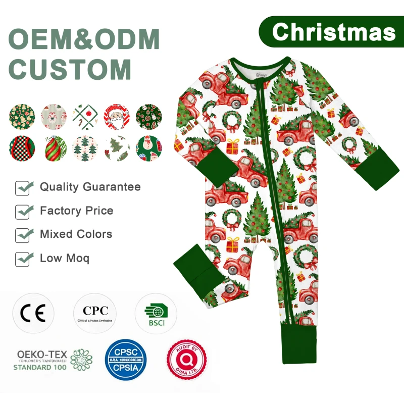 Christmas Women Bamboo Pajamas Custom Print RTS Mystery Box Organic Bamboo Pajama Set 2 Piece Cartoon Print
