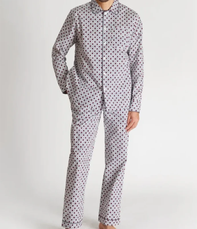 Classic Breathable Skin Friendly Printed 2 Piece Pajama Sets Mens Pajamas Cotton