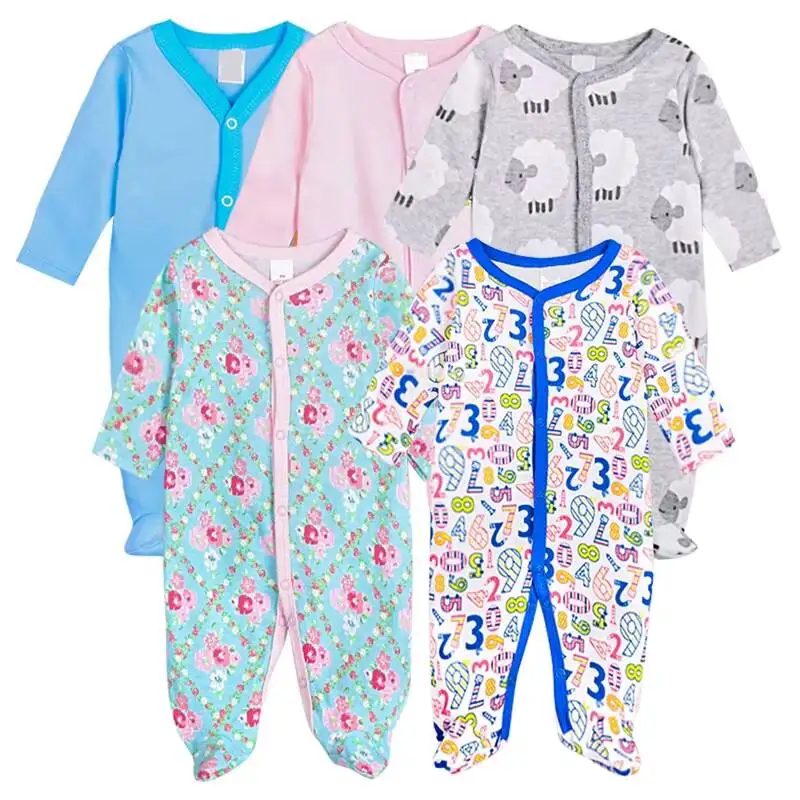 Colorful Pattern Toddler Bodysuit Stretchy Footie Pure Cotton Baby Boy Pajamas