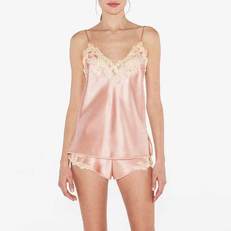 Comfortable Cotton Pink Lace Silk Soft Sexy Short Style Sleeveless Nightdress