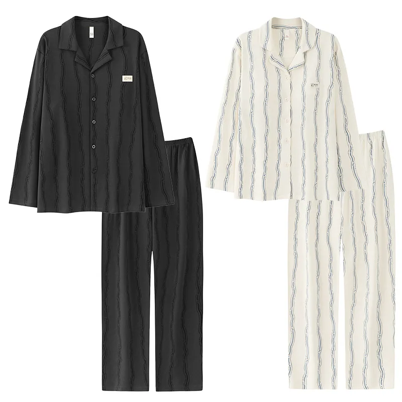 Comfortable Couple Pajamas Men's Plus Size Casual Style Women's Long Sleeve Long Pants Homewear Set for Spring Autumn