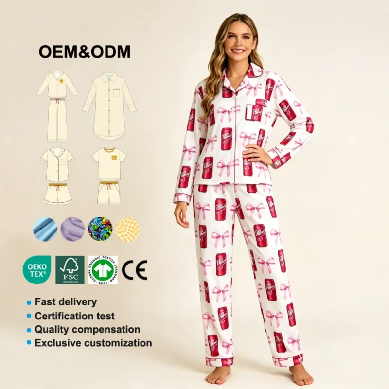 Cooling Knitted Bamboo Viscose Women Long Sleeve Temperature Regulating Sleepwear Breathable Moisture Wicking 2 Pc Pajama Set