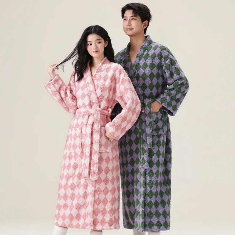 Coral Velvet Nightgown Pyjamas Women's High End Long Bathrobe Autumn Winter Thicker Plush Homewear For Couples