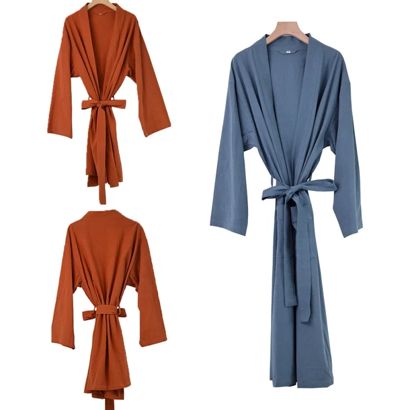 Cotton 100% Bath Robe With Belt Kimono Robe Women's Sleepwear Soft Bathrobe Long Sleeve Robes
