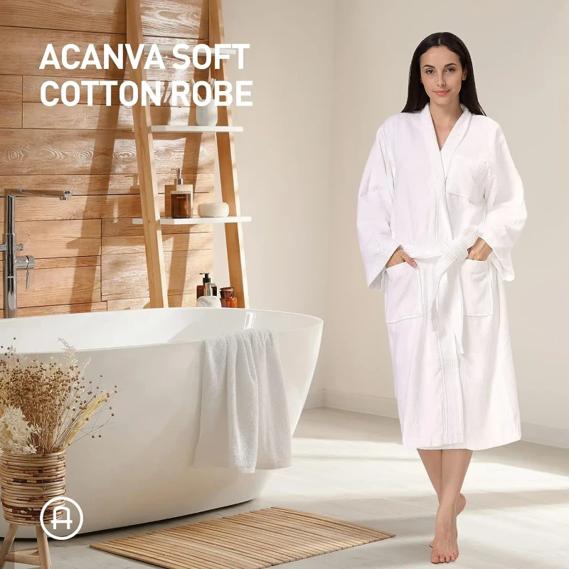 Cotton Adult Bathrobe Women's & Men's Terry Robe Plush Cotton Spa Kimono Towel Bathrobe