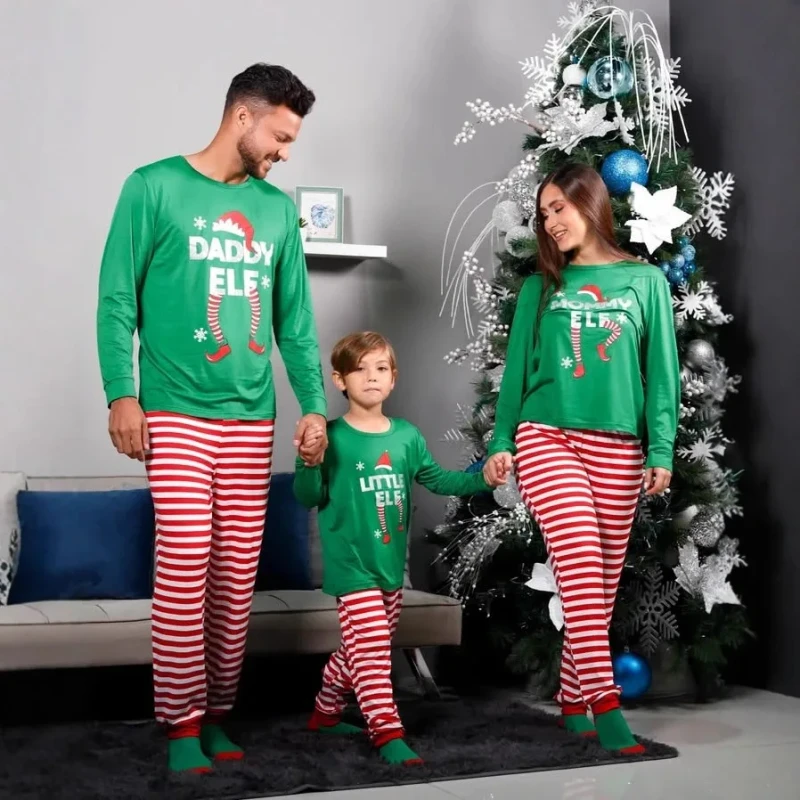 Cotton Christmas Sleepwear Set Family Matching Floral Pattern Pajamas for Women Men Kids for Holidays Autumn