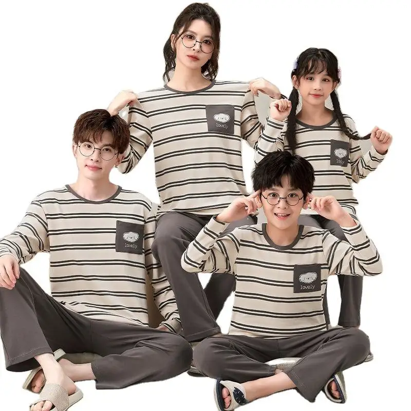 Cotton Family Pajamas Set Mom and Dad Boys and Girls Homewear Sleepwear Long Sleeves Family Party Photo Clothing