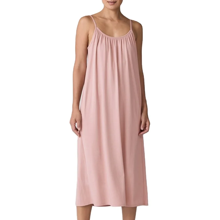 Cotton Interlock Sleep Dress Organic Women's Nightgown Soft Slip Dress for Women Spaghetti Straps Sleepwear Womens Clothes
