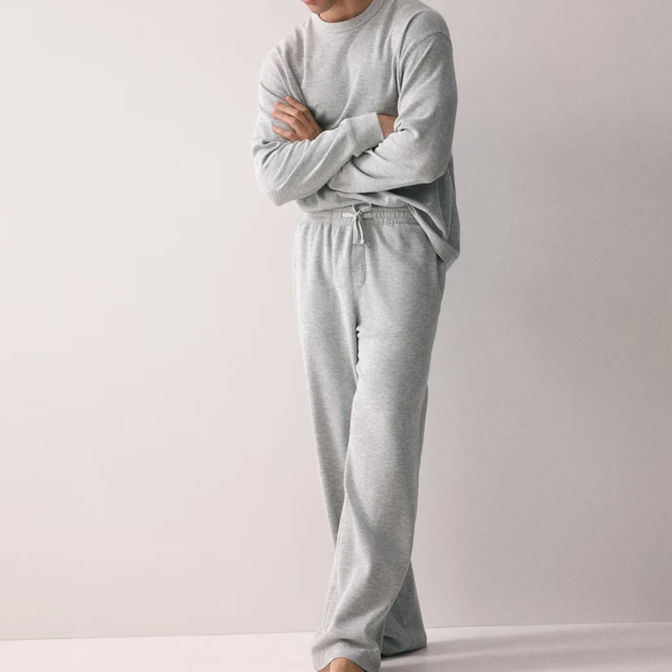 Cotton Jersey Men's Shirts and Pants Waffle Pyjama Sets Long Sleeve Sleepwear Sets Customized Men's Pajamas