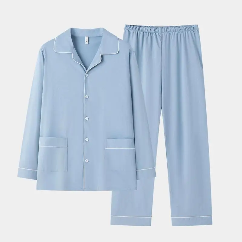 Cotton Men's Robe Suit Summer Long sleeved Pants Spring and Autumn Home Suit Large Size Outfit