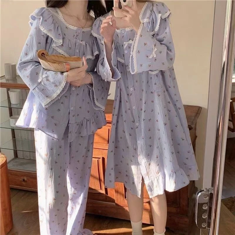 Cotton Pajamas Nightgown Purecotton Sets Pijamas Mujer Cartoon Long Women Cute Set Spring Autumn Soft Women's Sleepwear
