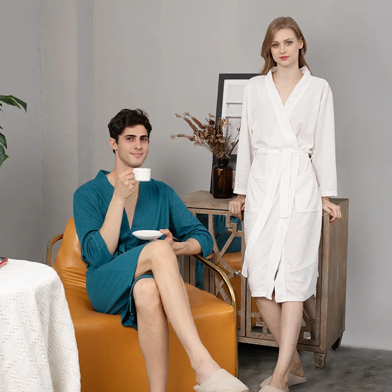 Couple Clothes Kimono Collar Bath Robes Luxury Waffle Robe for Women and Men