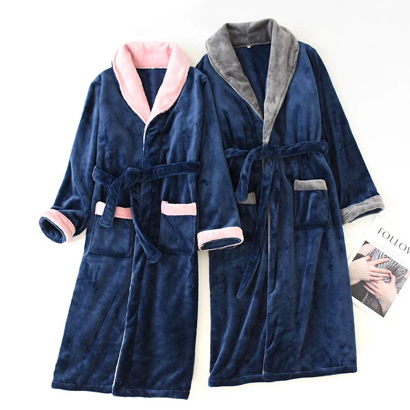Couple Designer Robe Big Collar Soft Cozy Home Loungewear Bright Color Plain Long Bathrobe