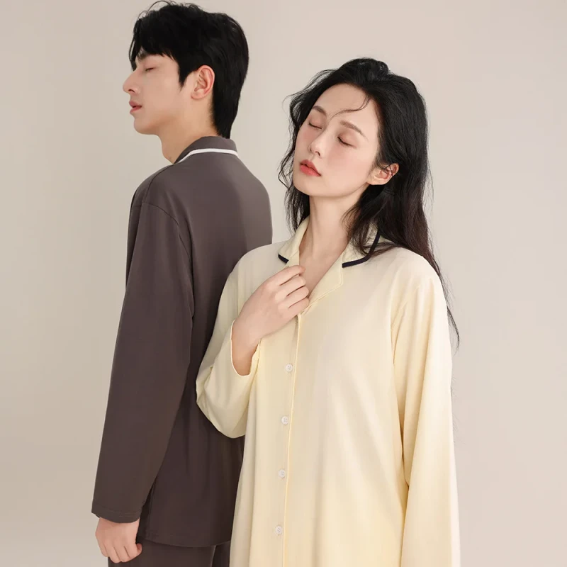 Couple Matching Pajama Set Men Women Notch Collar Long Sleeve Button Top Long Pants Soft Modal Lounge Outfit Spring 2 Piece
