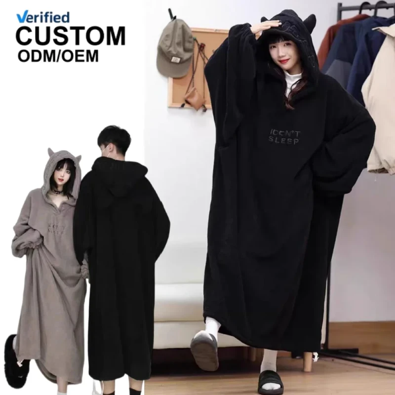 Couple Oversized Novelty Sleepwear Devil Horn Hooded Coral Fleece Onesie Loungewear Adult Cosplay Party Costume IM126 W