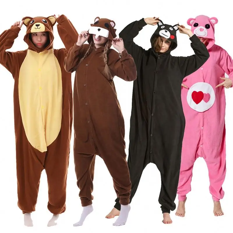 Couple Pajamas Cartoon Animal Fleece Hoodie Pajamas Sleepwear Custom Christmas Onesie Pajamas