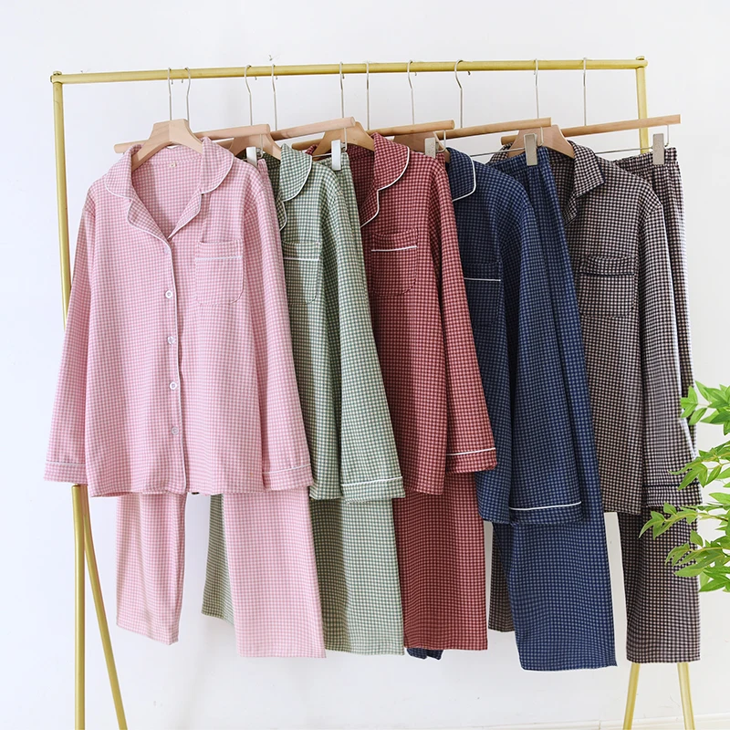 Couples Pajamas Long Sleeve Suit New Style Simple Plaid Men and Women Loose Leisure Home Clothes Two Sets