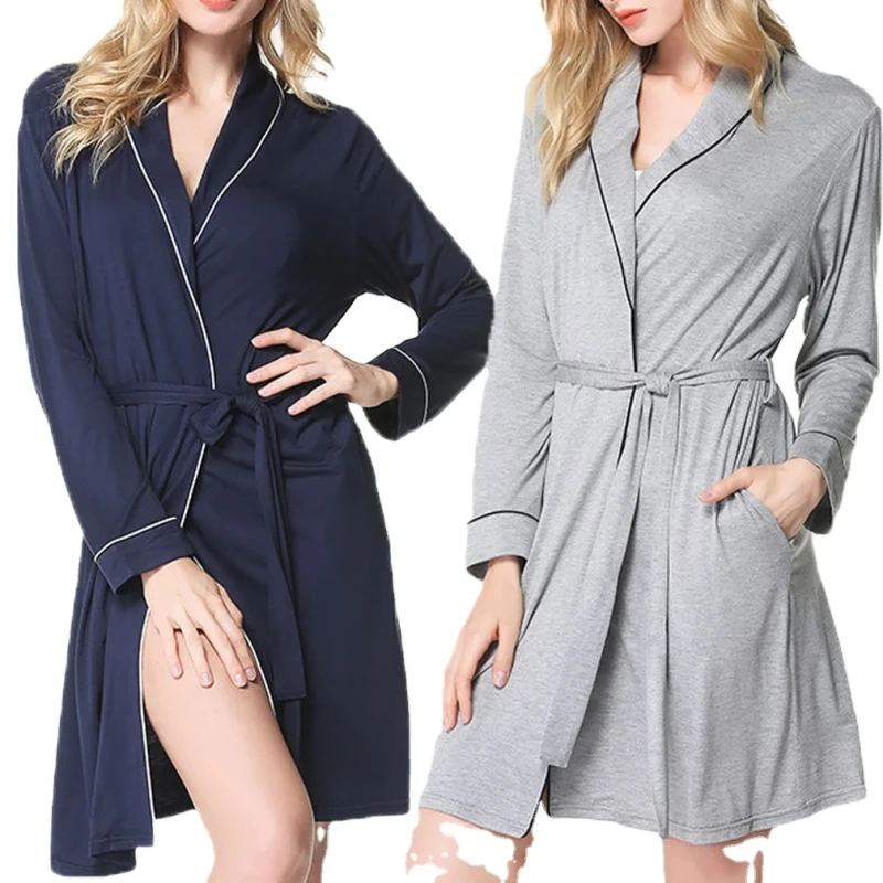 Cozy Bamboo Cotton Bath Robes for Women Solid Plus Size Thermal Jersey for Summer