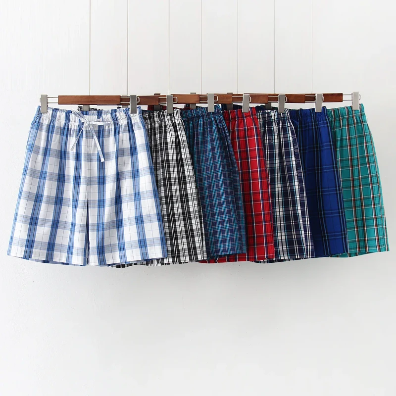 Cozy Home Night Men's Summer Cotton Plaid Pyjama Pants Custom Pattern Loose Casual Lounge Shorts Plus Size Comfortable Sleep