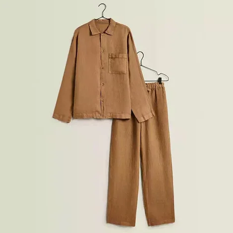Cozy Men's Pajamas High Quality 2 Piece Long Sleeve Linen Lounge Wear Casual Sleepwear in Plus Size Customizable