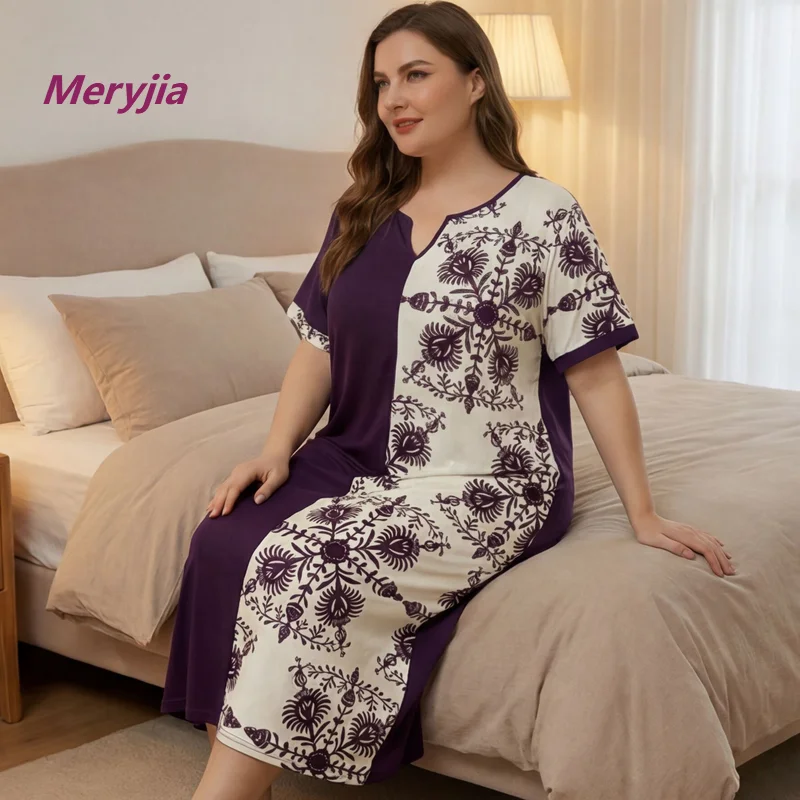 Cross border supply of Middle Eastern robes women's nightgowns plus size milk silk printed nightgowns vintage casual home wear