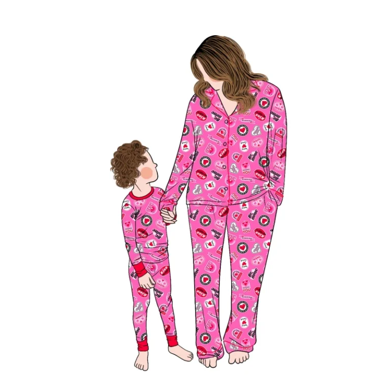 Custom-2pcs-Mommy-and-Me-Bamboo-Printed-Pajamas-Set-Family-Matching-Outfits-for-Girls-and-Kids