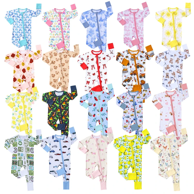 Custom 95% Bamboo Viscose Boutique Newborn Baby Kid Clothes Romper Jumpsuit Toddles Sleeper Wear Bamboo Pajamas CPC Baby Pajamas