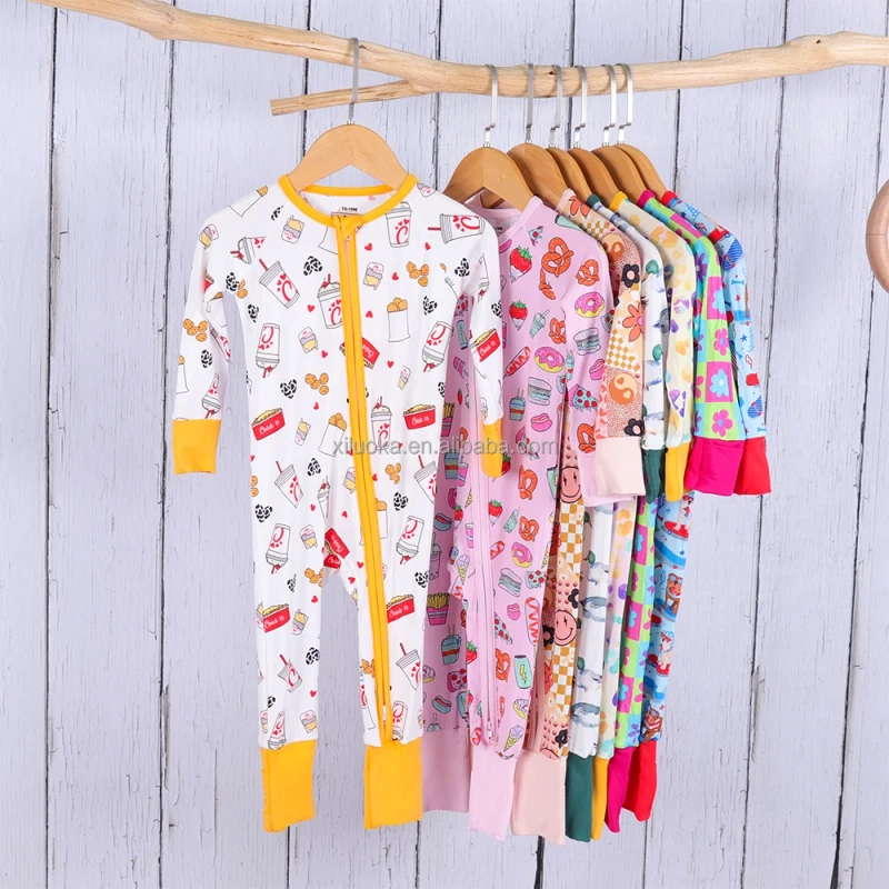 Custom 95% Bamboo Viscose Boutique Newborn Baby Kid Clothes Romper Jumpsuit Toddles Sleeper Wear Bamboo Pajamas CPC Baby Pajamas