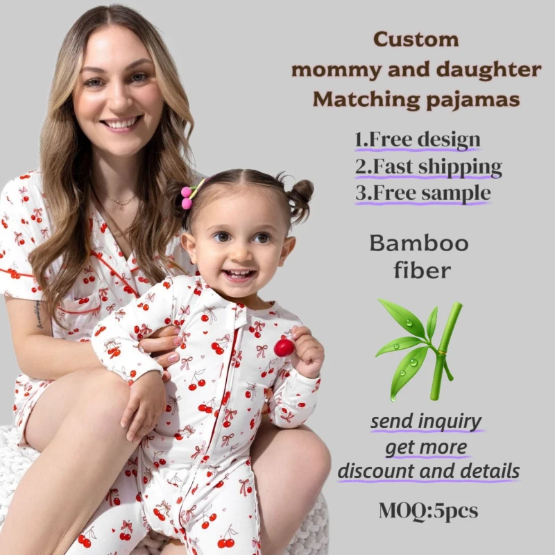 Custom Adorable Breathable Bamboo Mommy and Me Sleepwear Custom Print Baby Kids Women Pajamas Bamboo 2 Pieces Set