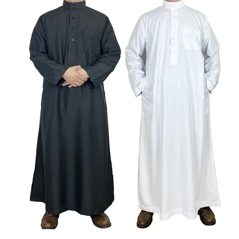 Custom Arabian Dubai Mens Kaftan Thobe Solid Long Sleeve Robe Cotton Linen Muslim Islamic Thobe Jubba for Men
