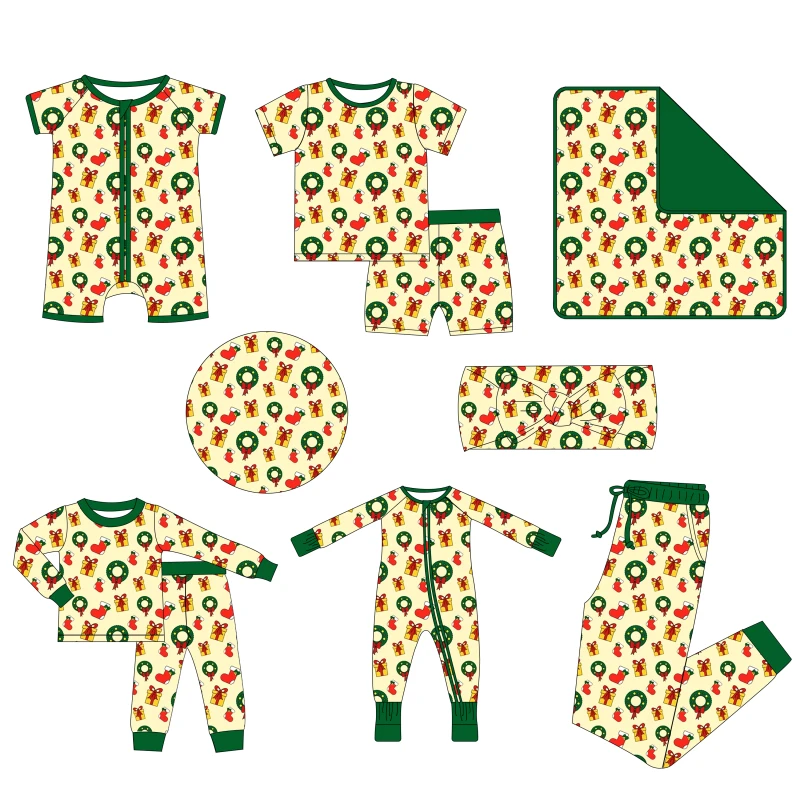 Custom Baby Bamboo Christmas Onesie Zipper Footed Pajamas Family Matching Set Sleepwear Jumpsuit Match Blankets