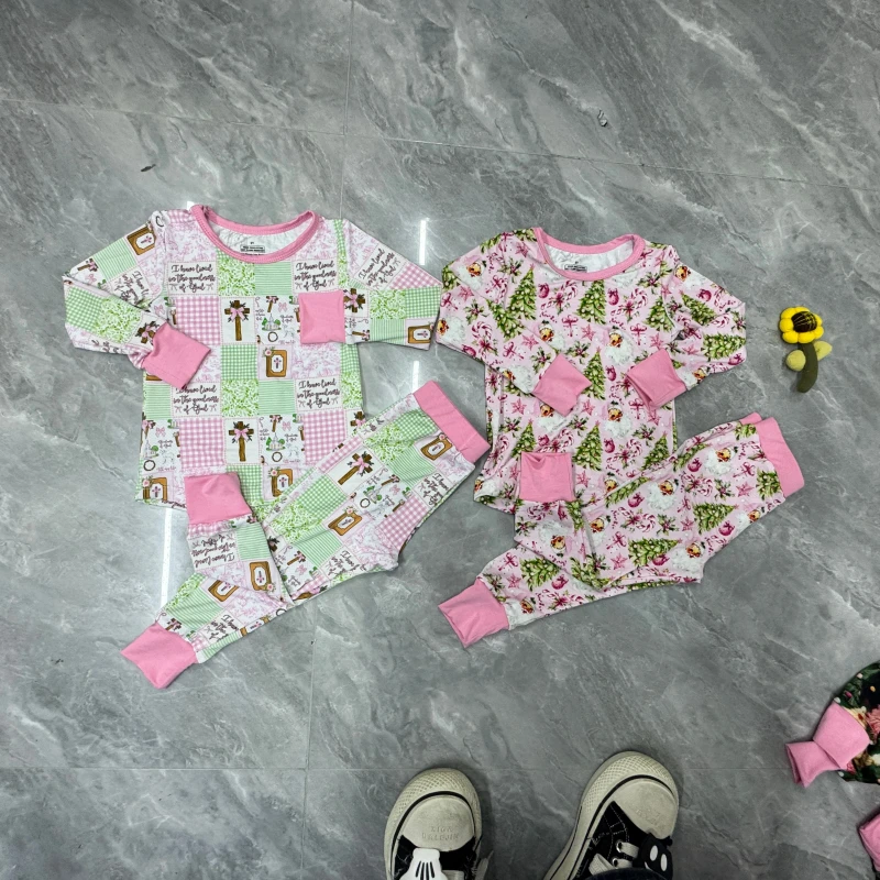 Custom Baby Bamboo Pajamas 2 Piece Set Long Sleeve Pants Kids Toddler Children Pjs Bodysuit Children Sleepwear Outfit Sets
