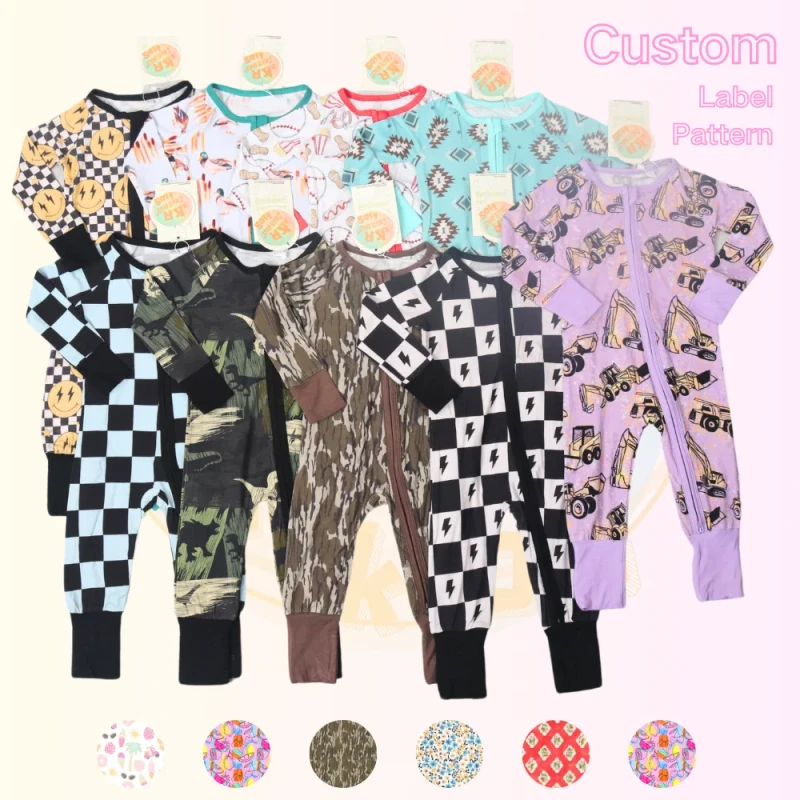 Custom Baby Romper Boy Double Zipper Bamboo Fiber Pajamas Baby Full Sleeve Jumpsuit Unisex Toddler 240/260 GSM Bodysuits