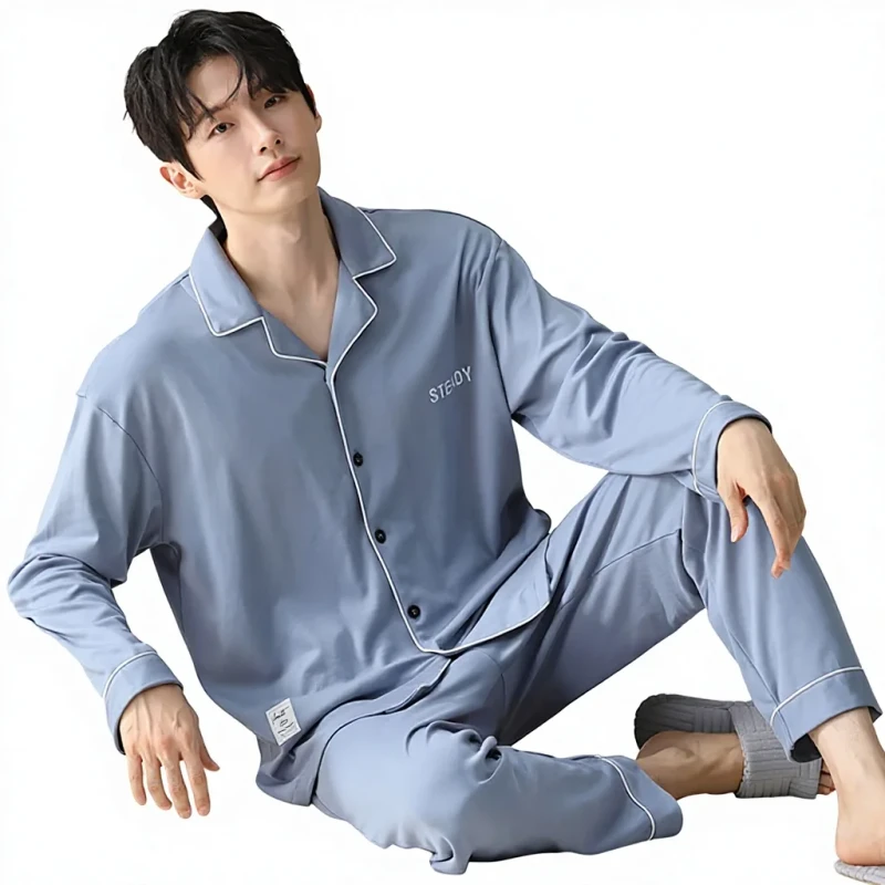 Custom Bamboo Cotton Viscose Modal Rayon Pyjama Pajama Men's Spring Casual Home Clothes Breathable Solid Pattern Thin Large Size