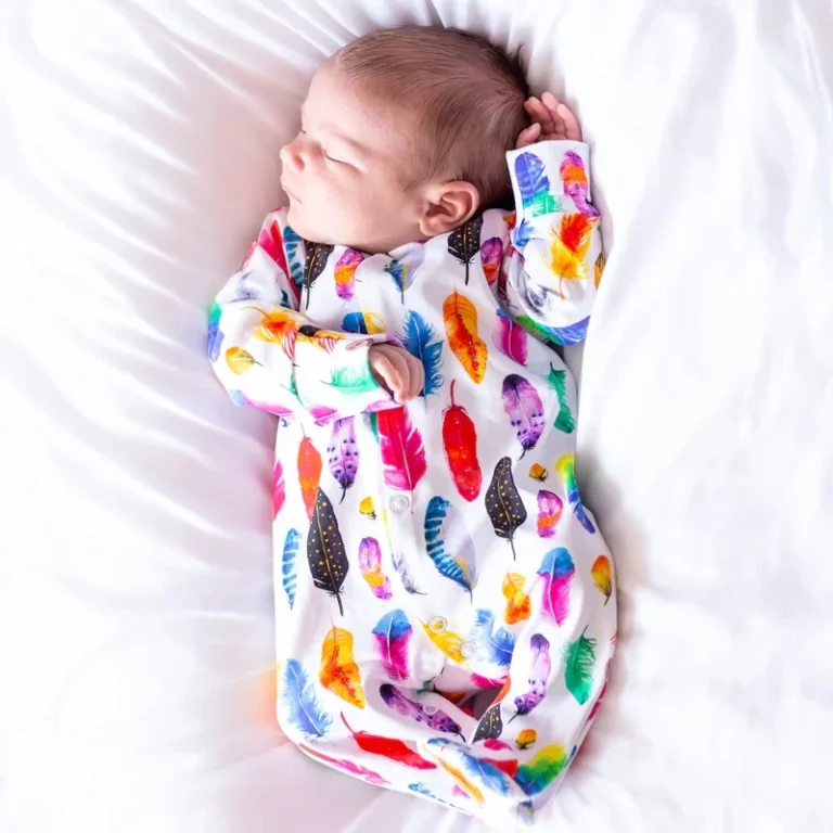 Custom-Bamboo-Fiber-Baby-Romper-Pajamas-Sleepsuit-for-Infants-Toddlers-Girls-Rainbow-Feather-Print-Cute-Style-for-Spring-Season