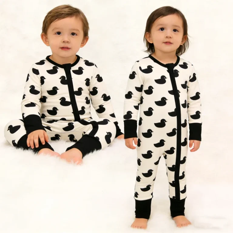 Custom-Bamboo-Kids-Pajamas-Toddler-Girls-Rompers-Black-Duck-Pattern-Baby-Onesies-Kids-Sleepsuit-Newborn-Clothes